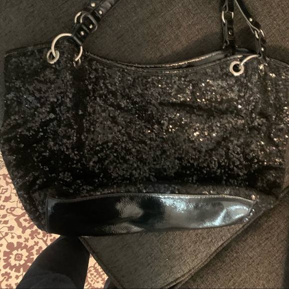 Nine West Black Sequin Purse, leopard print lining - Picture 4 of 11